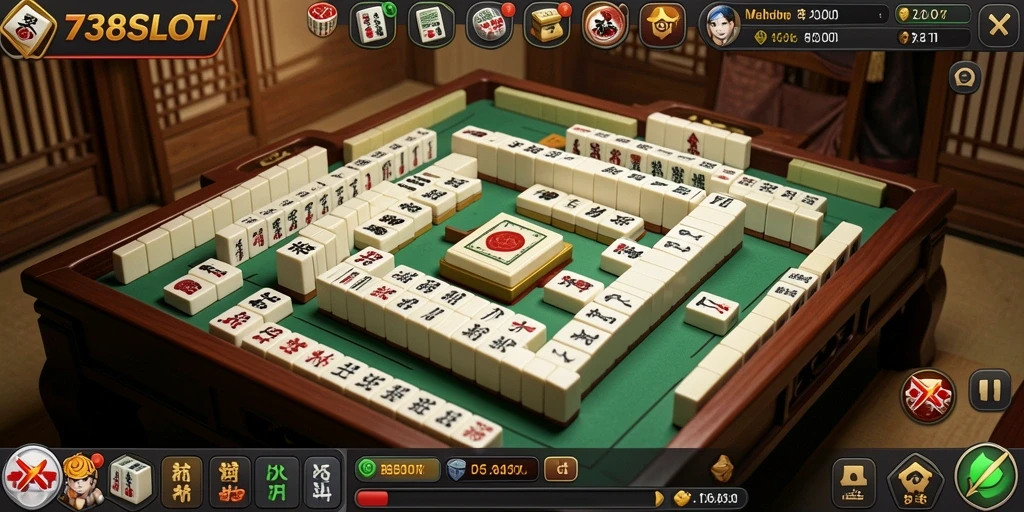 Screenshot utama 738SLOT yang menampilkan gameplay seru Mahjong.