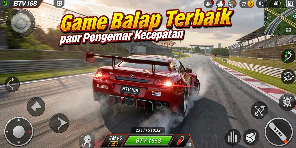 Tangkapan layar BTV168 menampilkan aksi balapan yang mendebarkan dan kendaraan yang cepat.