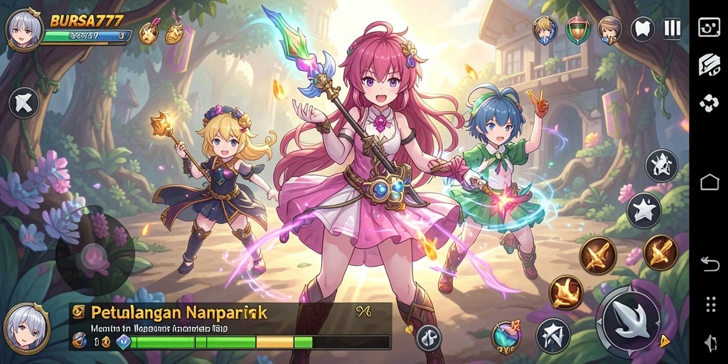Tangkapan layar BURSA777 menampilkan aksi karakter dalam petualangan Anime.