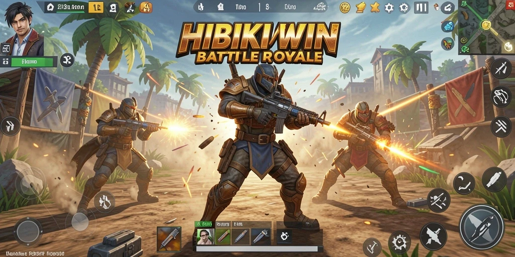 Gameplay HIBIKIWIN yang dinamis dan seru dalam pertempuran Battle Royale.
