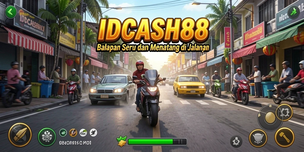 Screenshot gameplay IDCASH88 menampilkan aksi balapan yang mendebarkan.