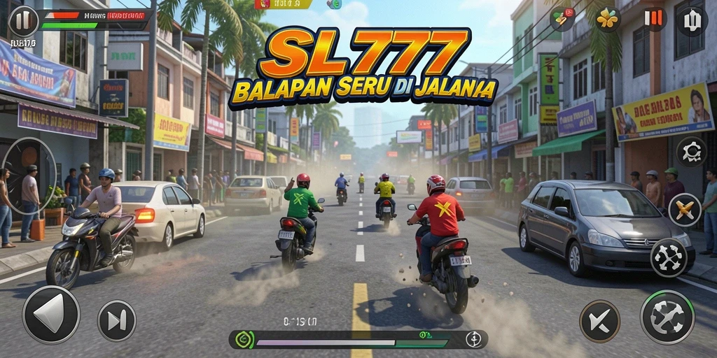 Tampilan gameplay balapan seru dari SL777 dengan mobil yang beraksi.