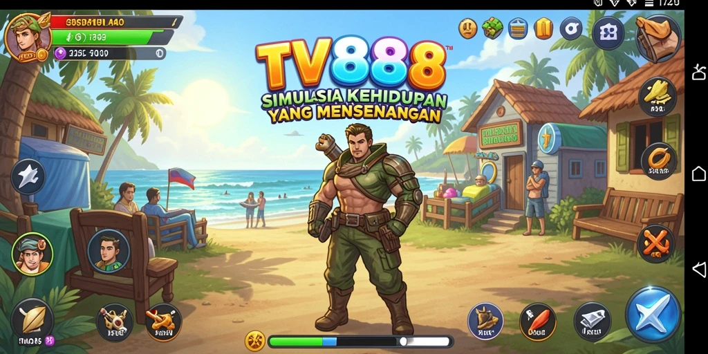 Tangkapan layar TV888 menampilkan karakter yang sedang menjalani kehidupan sehari-hari.
